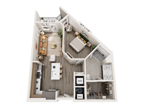 Floor plan for 1 bed, 1 bath, 771 sqft